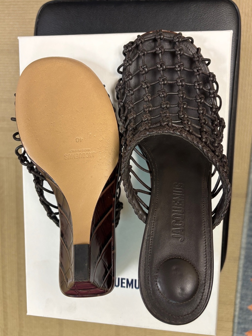 Jacquemus Dark Brown Les Doubles Tresses Slide Mules - Picture 2 of 5